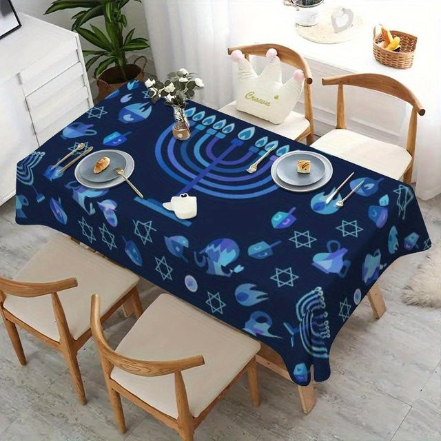 Wasserdichte Tischdecke JMG Household Supplies mit Jüdischer Menora Motiv, Blau, B/T: 140 x 90 cm - Bild 1