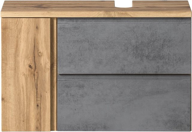 Held Möbel Unterbeckenschrank Ancona in Betongrau-Wotaneiche mit Ausschnitt rechts, Breite: 85 cm - Bild 1