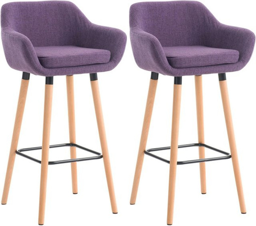 DELUKE Barhocker 2er Set VILO mit Lehne in Lila, Stoffbezug und Buchenholz, H x B x T: 99 x 55 x 46 cm
