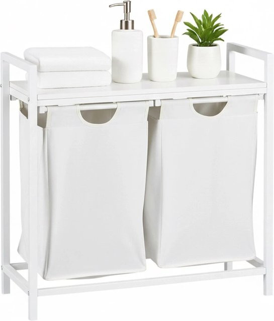 Relaxdays Wäschesammler mit 2 Fächern und Ablage aus Metall in Weiß, B/T/H: 72 x 73 x 33 cm - Bild 1
