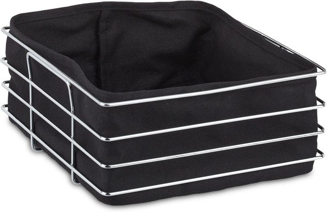 Relaxdays Brotkorb aus Edelstahl in Schwarz und Silber mit Stoffeinsatz, B/T/H: 23 x 23 x 10,5 cm - Bild 1
