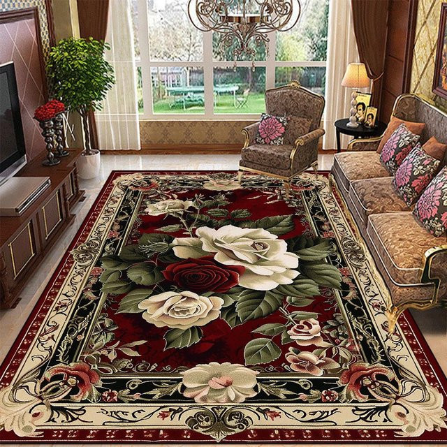 JGJG Retro Floral Teppich für Wohnzimmer und Schlafzimmer, rutschfest und waschbar, Mehrfarbig, B: 100 cm, T: 200 cm - Bild 1