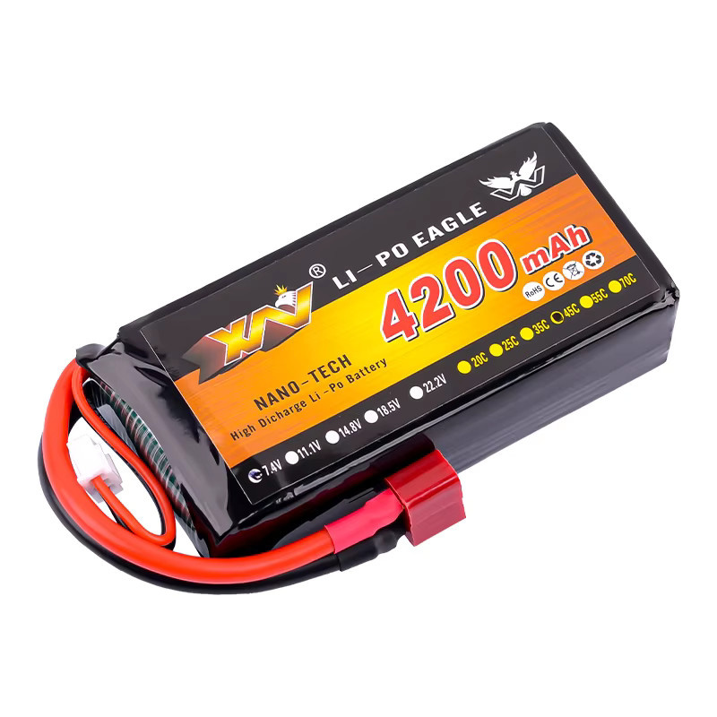 PYLRC LiPo-Batterie für WL 124019/104009/12428/12429 Fernbedienung Auto, 7,4 V, 4200 mAh, 2S, 45C, mit T-Stecker - Bild 4