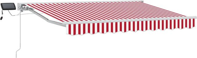 vidaXL Manueller Markisenrahmen mit LED-Beleuchtung in Rot und Weiß aus Aluminium und Polyester, B: 300 cm, H: 250 cm, T: 245 cm - Bild 1