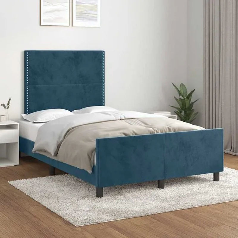 Vidaxl Polsterbett aus Samt in Blau, B/T/H: 120 x 200 cm - Bild 1