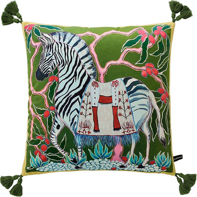 Formaso Dekorative Samtkissenbezüge mit Tier-Motiv und Quasten, Retro Design, Quadratisch, Rosa und Grün, B/T/H: 45 x 45 x 45 cm - Bild 1