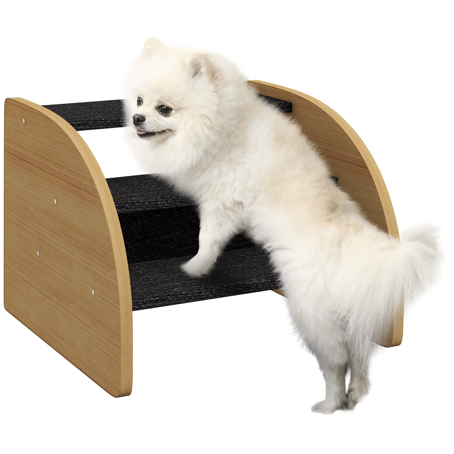 PawHut Hundetreppe mit 3 Stufen und Seitenwand in Eiche, Höhe: 30 cm - Bild 2