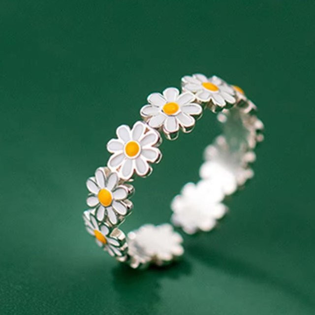 Ring Gänseblümchen, Emaille, Messing, Silber, Damen - Bild 1
