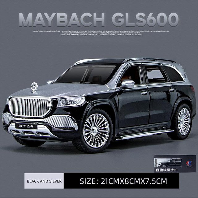 Maybach GLS-Klasse GLS600, Druckgussauto-Modellspielzeug, Maßstab 1:24, mit Ton und Licht, silber/schwarz - Bild 1