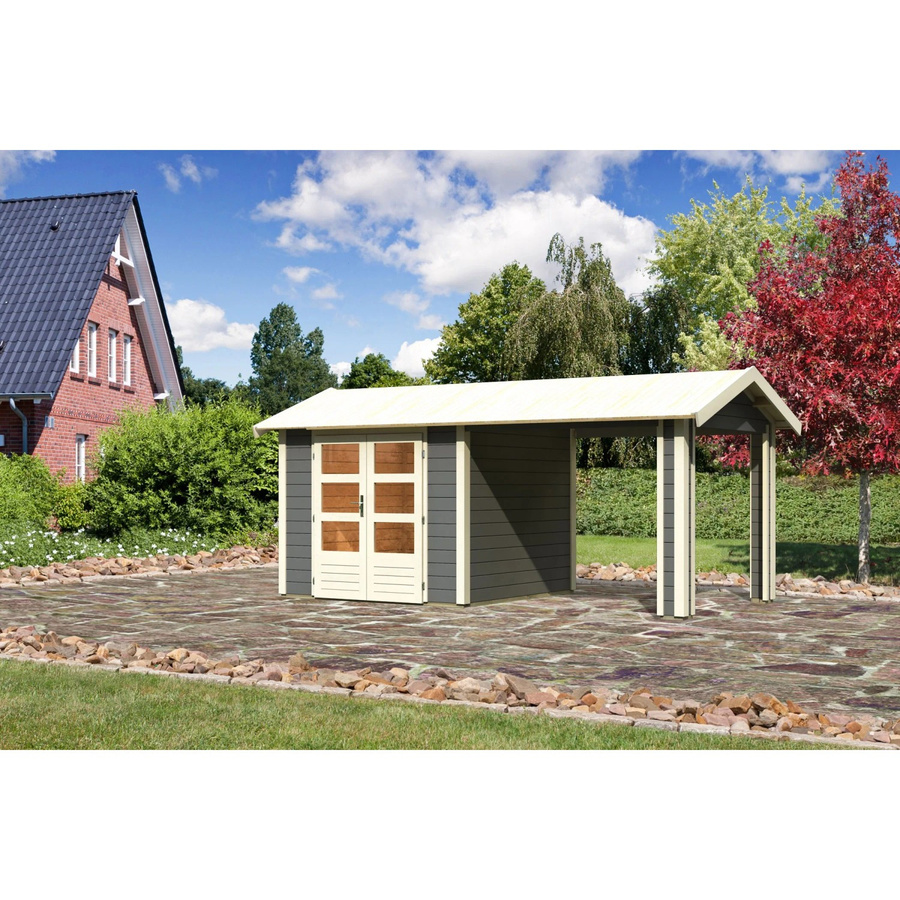 Karibu Holz-Gartenhaus Timra mit Satteldach in Terragrau, B/T/H: 242 x 240 x 240 cm - Bild 2