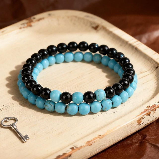 Armband Set, Perlen, Malachit, Obsidian, Tigeraugen, Herren - Bild 1
