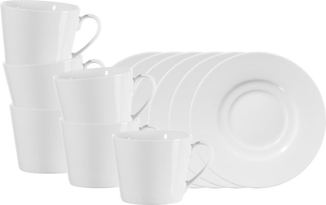 Ritzenhoff & Breker Kaffeetassen mit Untertassen Bianco Conico, Weiß, 6er Set, 180 ml - Bild 1