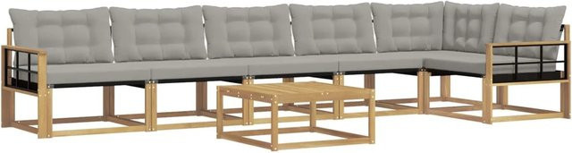 vidaXL Outdoor-Sofagarnitur 7-teilig aus Akazienholz in L-Form mit Textilene-Polstern und Couchtisch, Weiß und Grau, B/T/H: 79 x 79 x 37 cm - Bild 1