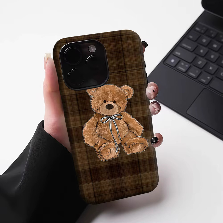 Potdemiel Magnetische Tough Case Handyhülle mit braunem kariertem Teddybär Design für iPhone 17 16 15 14 Pro Max Plus - Bild 5