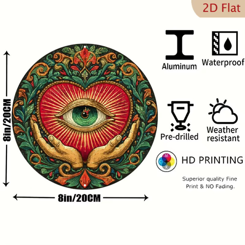 CIFBUY Vintage Mexikanisches Herz-Augen-Kunstwerk aus Metall, Rund, Mehrfarbig, Durchmesser: 20,3 cm - Bild 2
