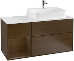 Villeroy & Boch Finion Waschtischunterschrank mit Abdeckplatte in Weiß und Walnut Veneer, Breite: 120 cm - Bild 1