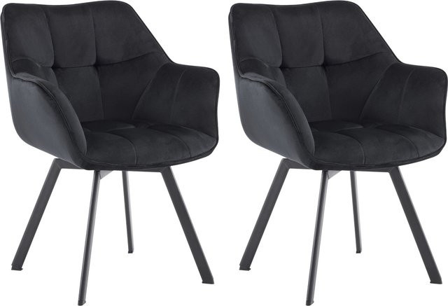 CLP 2er Set Esszimmerstuhl Jordi aus Samt in Schwarz, drehbarer Sessel mit Armlehnen und ergonomischem Design, belastbar bis 150 kg - Bild 1
