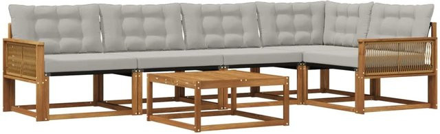 vidaXL Outdoor-Sofagarnitur L-Form aus massivem Akazienholz mit 6 Kissen in Grau und Natur - Bild 1