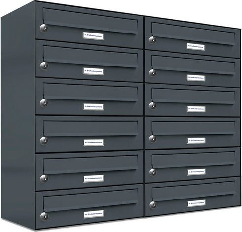 AL Briefkasten-System für 12 Parteien zur Aufputzmontage, grau, B/H/T: 153,434 x 69,0 x 27,5 cm - Bild 1