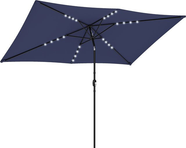 Outsunny Sonnenschirm mit LED Solar und Kurbel, rechteckiger Marktschirm mit UV-Schutz und Schutzhülle, Marineblau, B: 300 cm, H: 200 cm - Bild 1