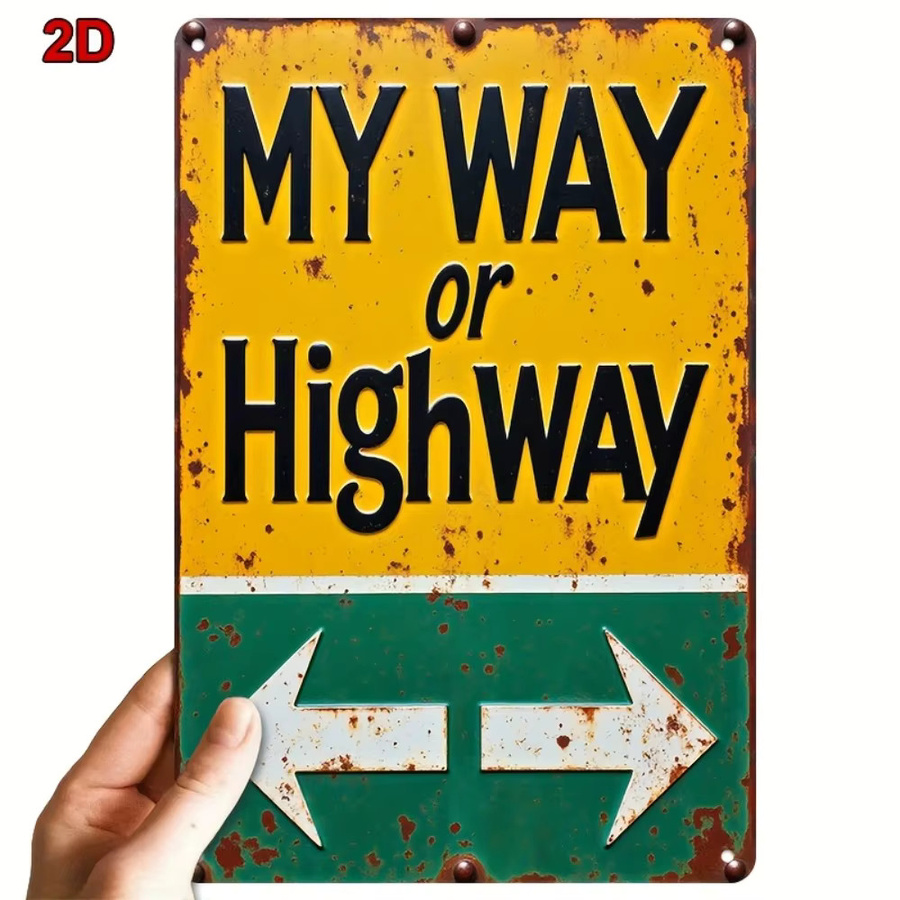 HELLOYOUNG Retro-Metallschild My Way or the Highway mit Pfeil, Wandbild in Mehrfarbig, B/H: 30 x 20 cm - Bild 2