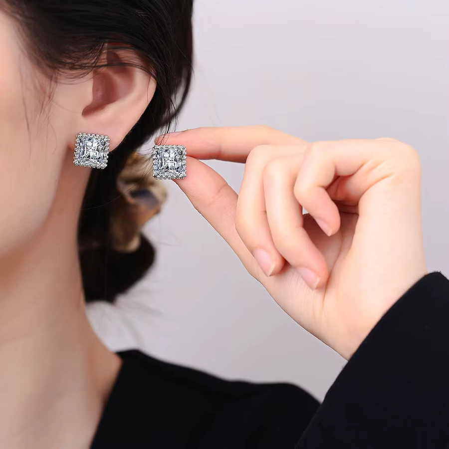 SAY Ohrringe 925 Silber, Moissanit, quadratisch, Damen - Bild 2