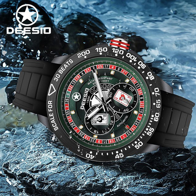 Deesio Armbanduhr, Automatik, Silikonband, Schwarz, Herren - Bild 1