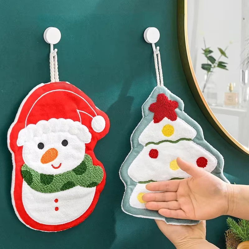 Weihnachtliches Cartoon Handtuch aus Korallen-Samt für Küche und Badezimmer - Bild 2