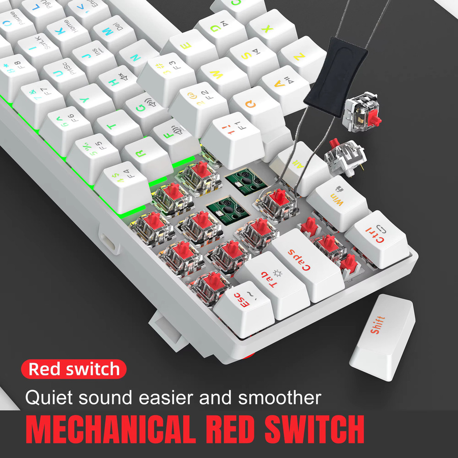 HXSJ Mini Mechanische Gaming-Tastatur mit 61 Tasten, RGB-Beleuchtung, Roten Schaltern und Hot-Swap-Funktion, USB-C, Schwarz/Weiß - Bild 1