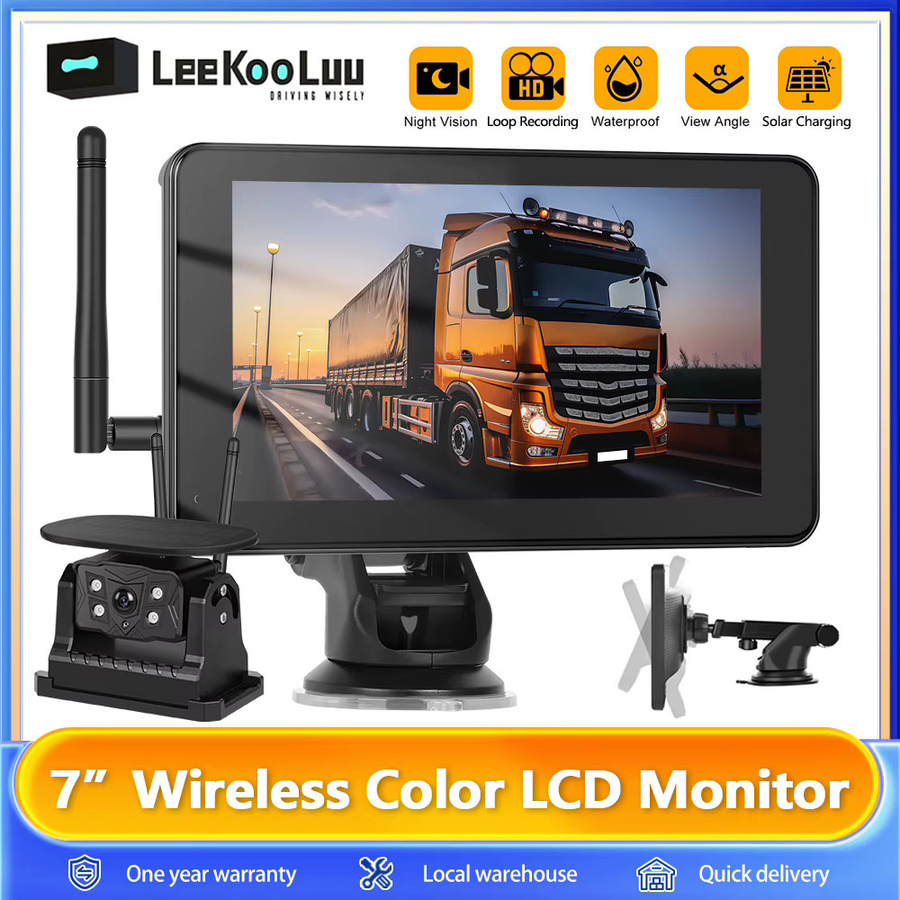 Leekooluu Automonitor mit 7-Zoll-IPS-HD-Display und kabelloser Solar-Rückfahrkamera in Schwarz mit Weitwinkel, IP68 wasserdicht und BSD-Funktion - Bild 3