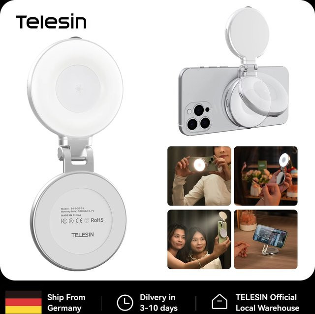 TELESIN Magnetisches Mini-Selfie-Licht mit 3 Modi und einstellbarer Helligkeit für iPhone MagSafe, Weiß - Bild 1
