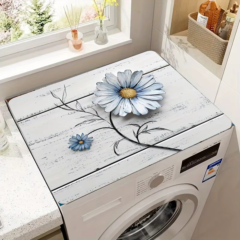 VIKAMA Retro Blue Daisy Waschmaschinen-Deckelmatte in Blau, wasserdichte und staubdichte Deko-Matte im amerikanischen Stil - Bild 2
