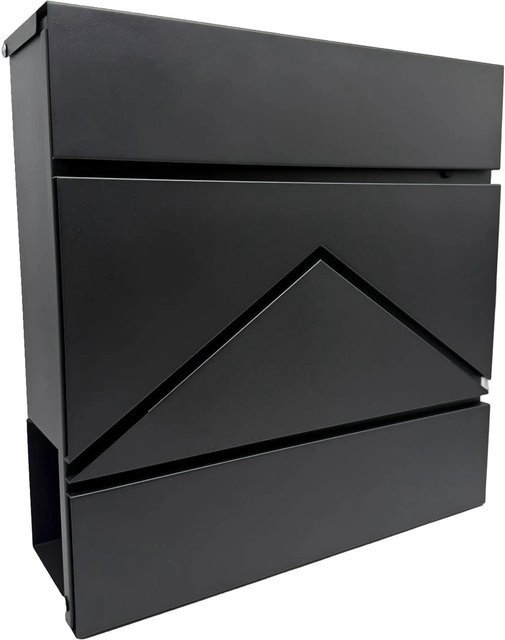 Relaxdays Wandbriefkasten aus Metall mit Zeitungsfach in Schwarz, abschließbar, B/H/T: 37 x 37 x 11 cm - Bild 1