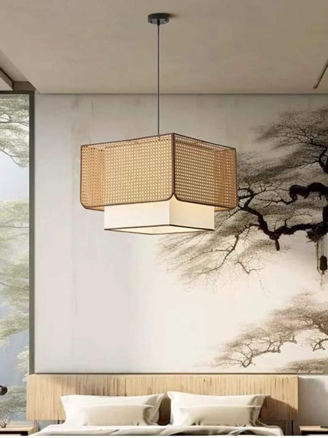 LINCCW LED Pendelleuchte aus Bambus und Rattan im Vintage Boho Design, braun - Bild 4