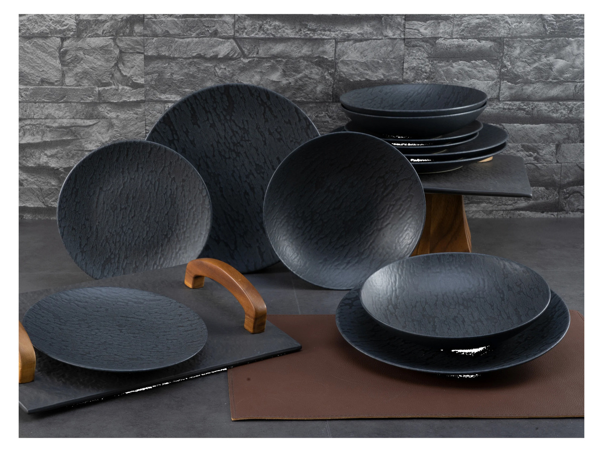 CreaTable Tafelservice Schiefer Black aus Steinzeug, 12-teiliges Geschirrset in Schwarz und Grau - Bild 2