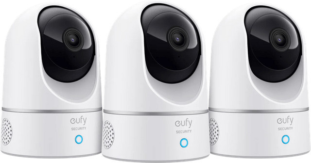 eufy Anker Indoor Cam 2K Pan & Tilt Wi-Fi Überwachungskamera im 3er-Pack, Weiß - Bild 1