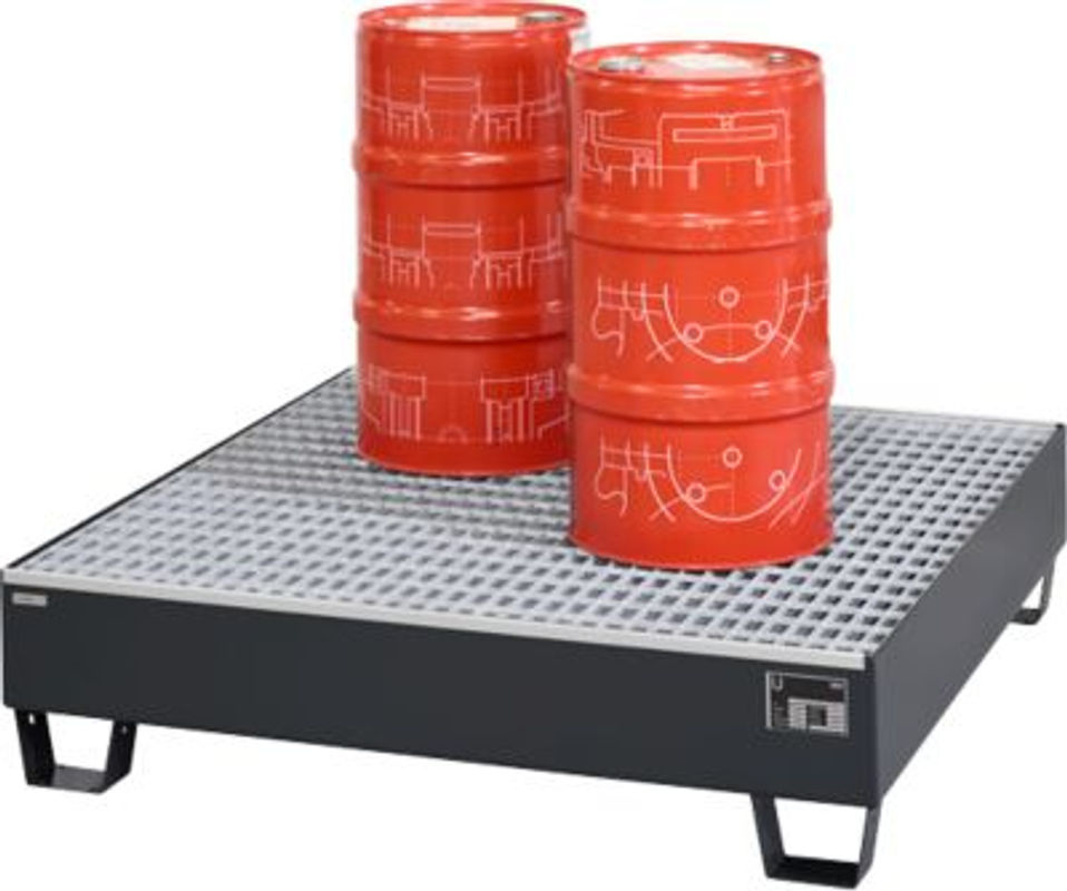 Auffangwanne Schäfer Shop Pure 4/200 aus Stahl mit verzinktem Gitterrost, anthrazit RAL 7016, unterfahrbar, B: 1200 mm, T: 1200 mm, H: 290 mm - Bild 2