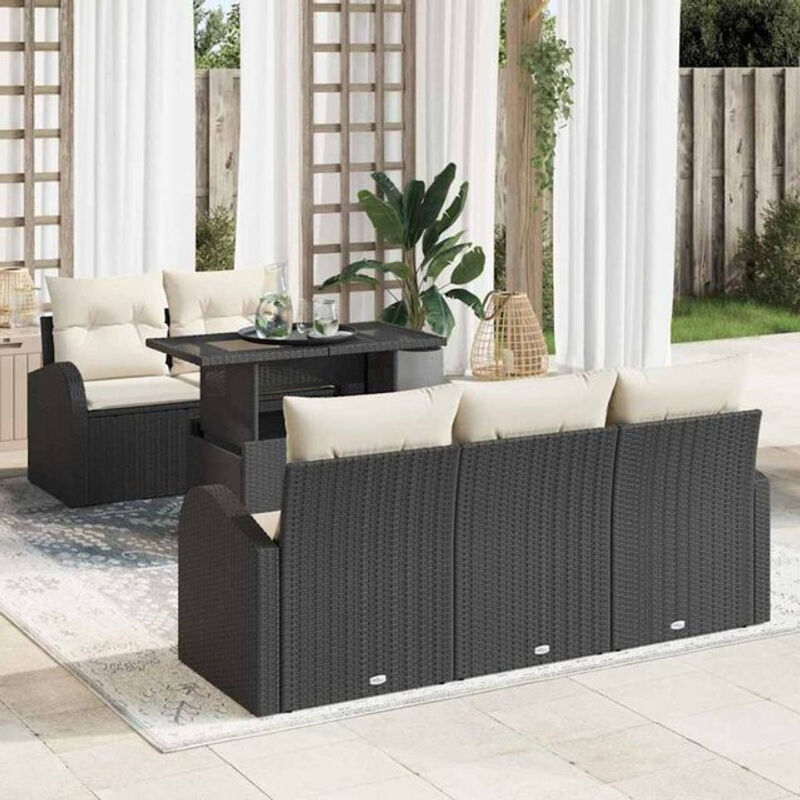 Vidaxl Garten-Sofa-Set aus Polyrattan in Schwarz, 6-teiliges Loungemöbel-Set, B/T/H: 100 x 55 x 73 cm - Bild 1