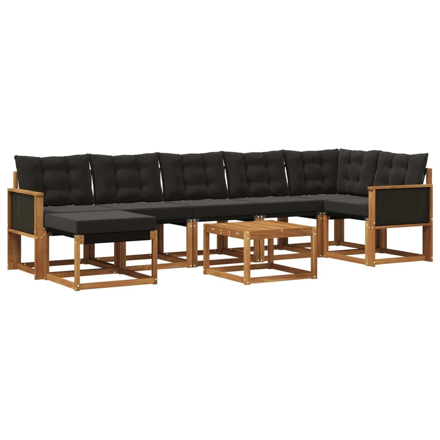 vidaXL Outdoor-Sofagarnitur L-Form aus Akazienholz mit 8 Kissen in Natur und Schwarz - Bild 2