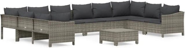vidaXL 11-tlg Garten-Lounge-Set aus grauem PE-Rattan mit Kissen und pulverbeschichtetem Stahlgestell - Bild 1
