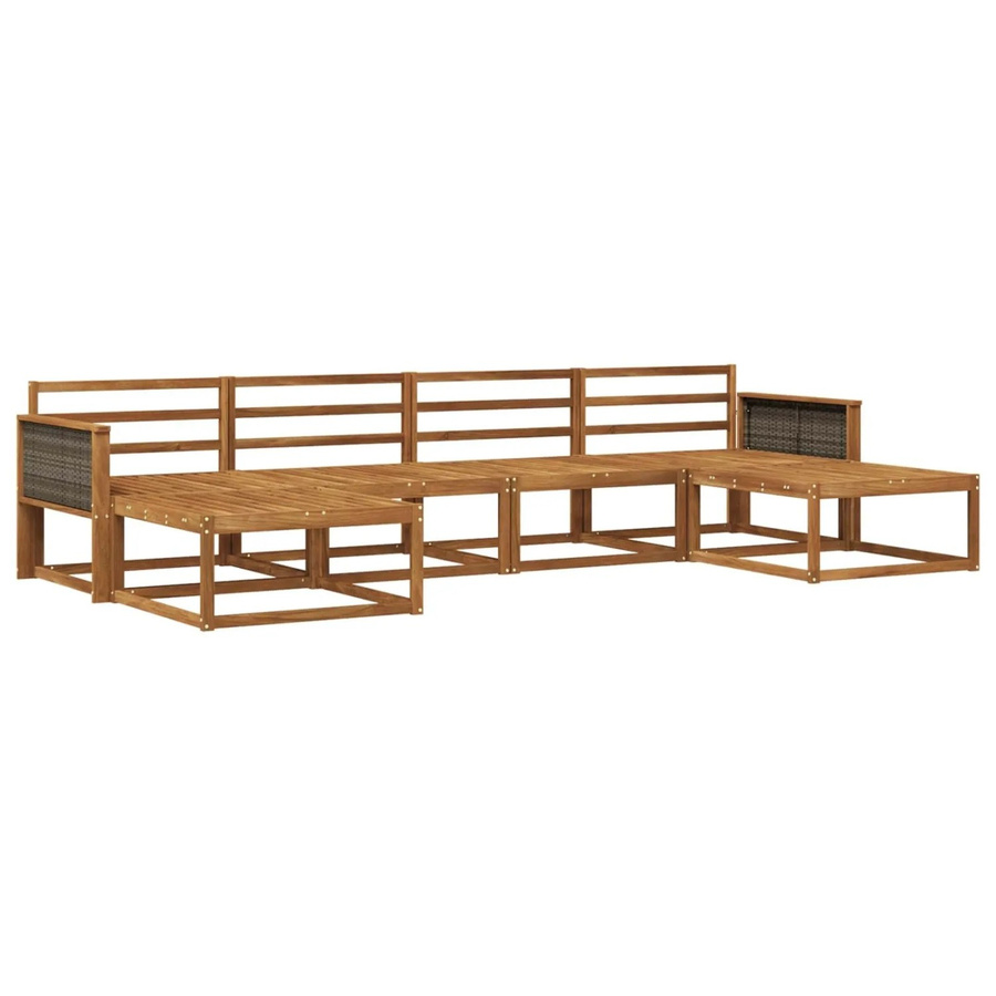 vidaXL Outdoor-Sofagarnitur aus Massivholz Akazie in Natur Braun, 6-teiliges L-Shape Set mit 4 Mittelsesseln, 2 Fußhockern und 2 Armlehnen - Bild 2