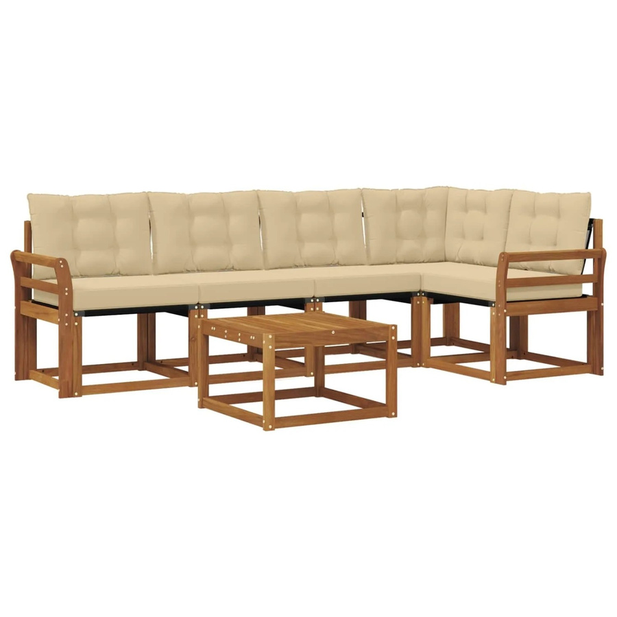 vidaXL Outdoor-Sofagarnitur 6-teilig aus Akazienholz und Textilene in Natur-Beige mit Kissen und Armlehnen - Bild 2