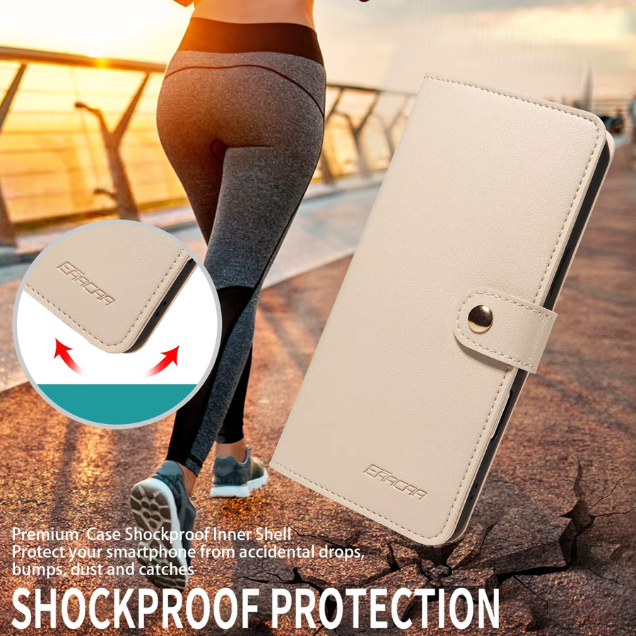 Beige TPU-Leder-Handyhülle im Brieftaschenstil für Apple iPhone Modelle als Anti-Drop Schutzhülle - Bild 5
