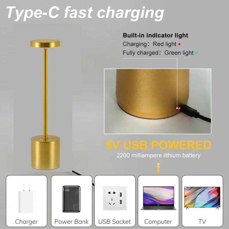 ATcomm LED Tischlampe mit Touch-Sensor, wiederaufladbare kabellose Desktop-Nachtlicht und Leselampe mit 3 einstellbaren Farbmodi - Bild 3
