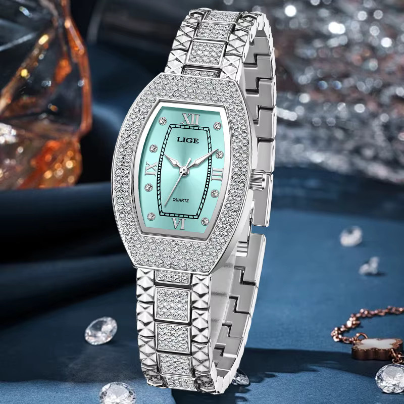 LIGE Armbanduhr Quarz, Edelstahl, Tonneau, Diamantbesetzt, Damen - Bild 2