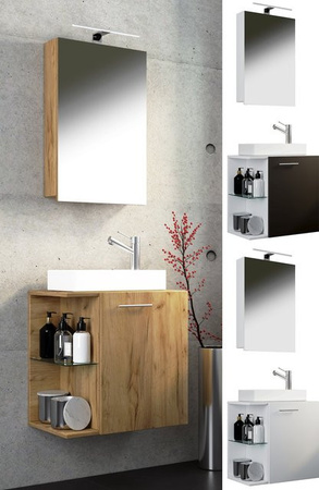 VCM Badezimmer Set Hausa SC 3-teilig mit Spiegelschrank, Waschbecken und Waschbeckenunterschrank für das Gäste WC