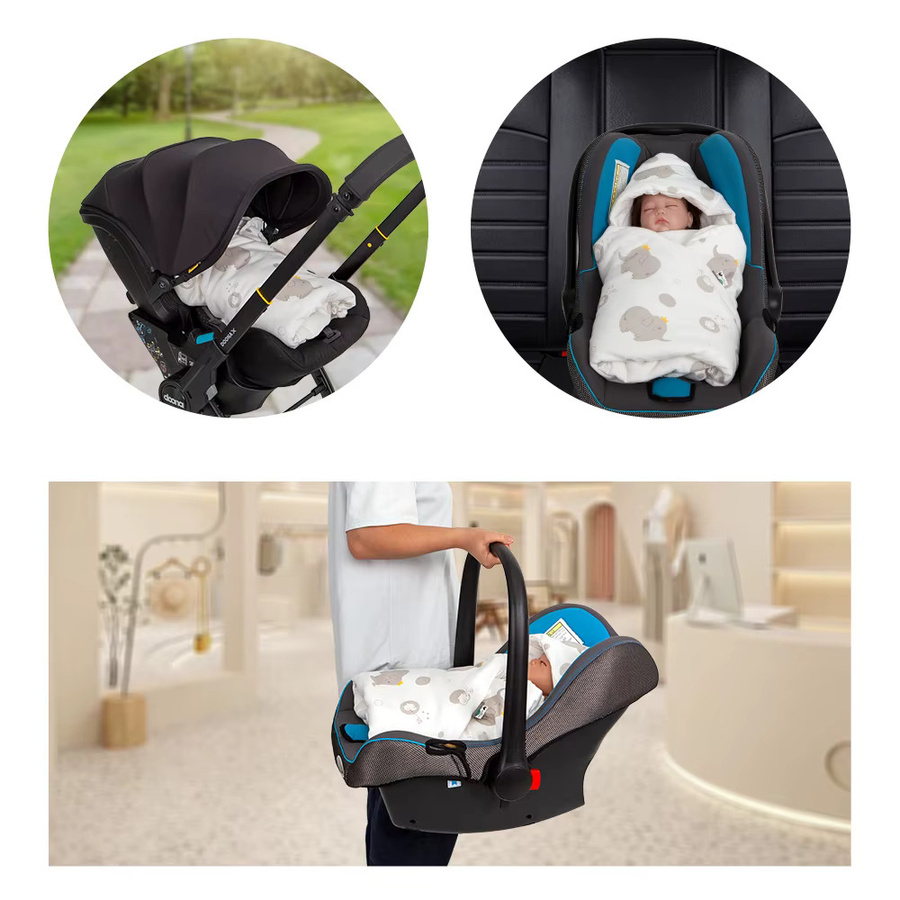 HOUSBAY Babydecke mit winddichter Kapuze für Neugeborene im Kinderautositz, Grau Elefant, 0–6 Monate - Bild 2