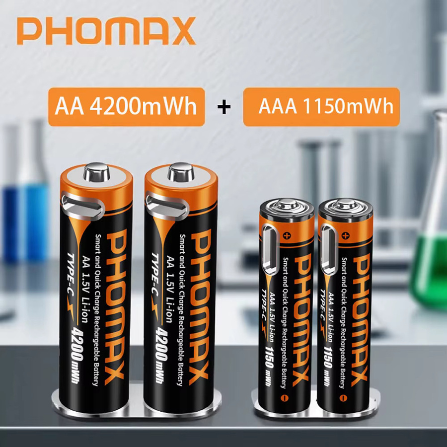 PHOMAX 1,5 V Lithium-Ionen-Akkus AA und AAA mit USB Typ-C Anschluss, 4200 mWh und 1150 mWh für Fernbedienungen und Spielzeug - Bild 5