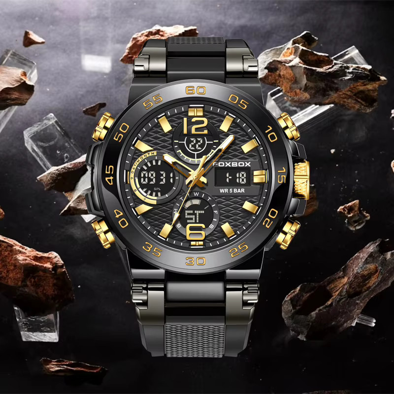 FOXBOX Armbanduhr, Digitaluhr, Quarz, Edelstahl, Schwarz, Herren - Bild 2