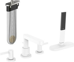 Hansgrohe Fertigmontageset Finoris Badewannenarmatur mit sBox in Mattweiß - Bild 1